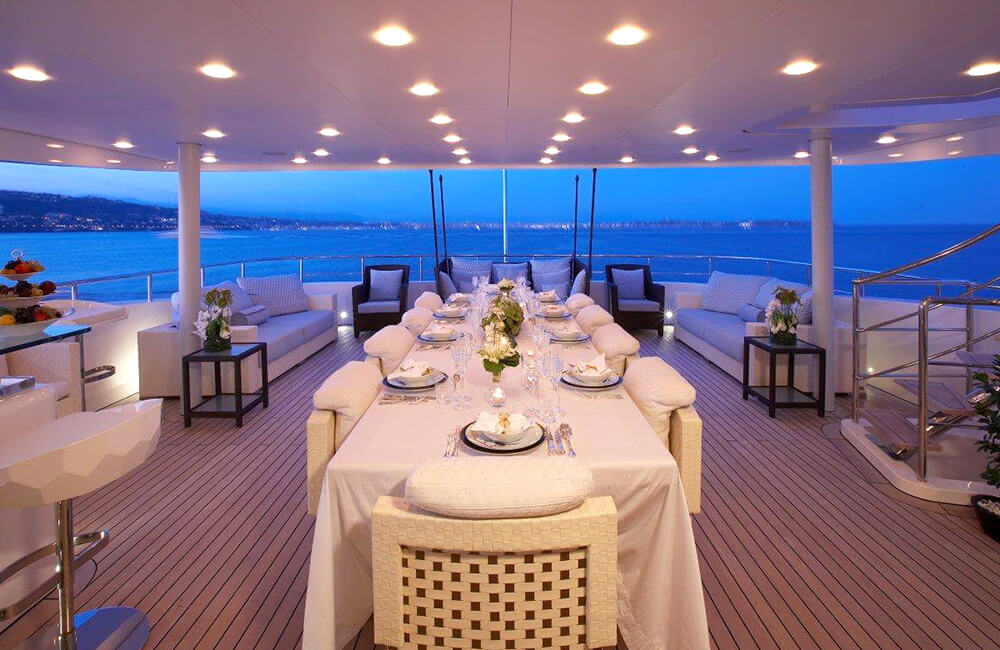 Outside dining area on deck