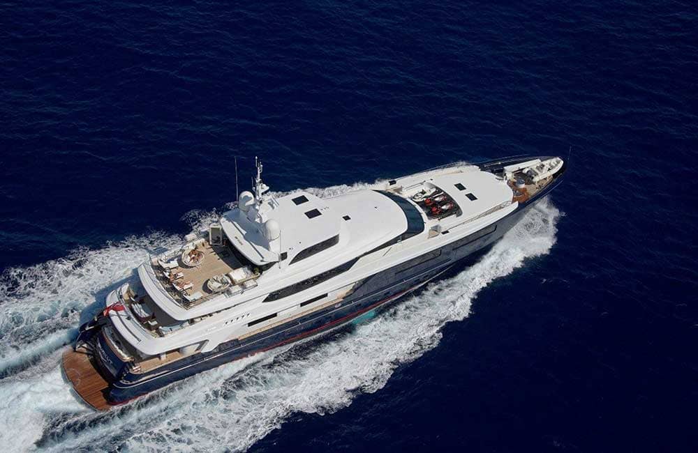 Top and starboard view of motor yacht Baglietto