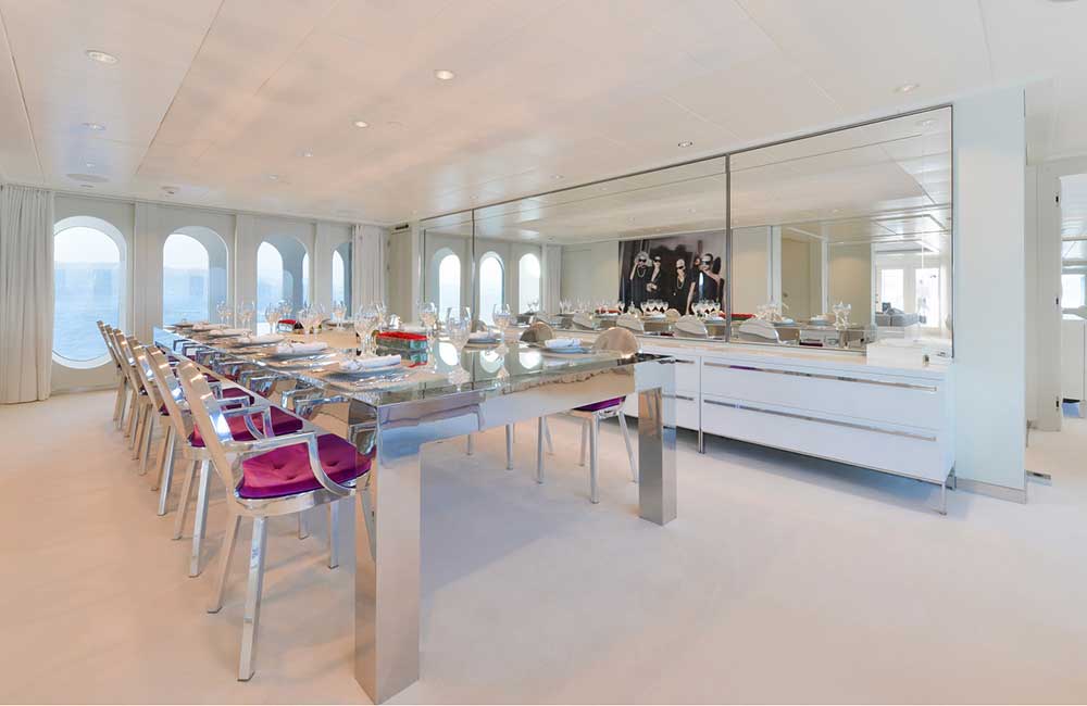 Formal dining room with ocean views through the windows