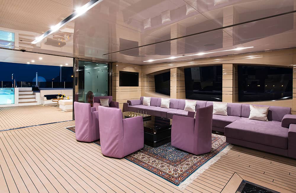 Yacht game room with access to aft deck