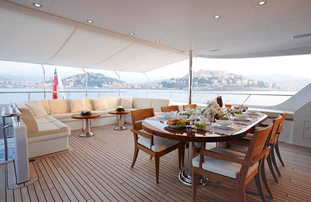 Morning breakfast on lower deck of Kathleen Anne