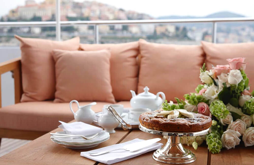 Yacht Kathleen Anne outside sitting area with tea and snacks