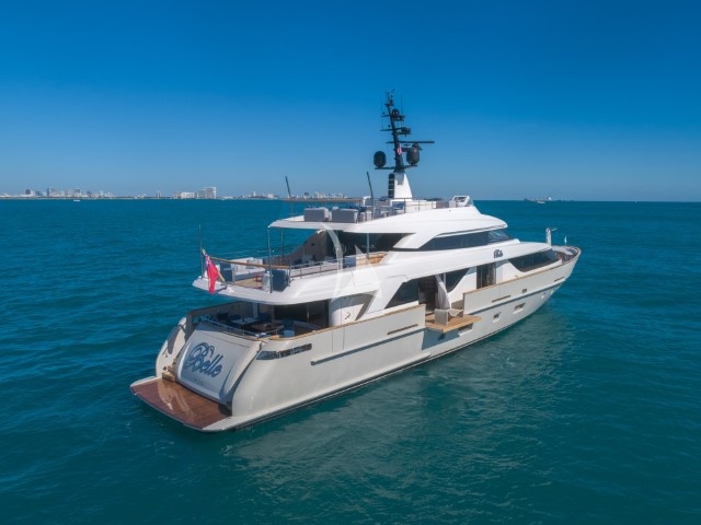 yacht phoenix at anchor rear side view