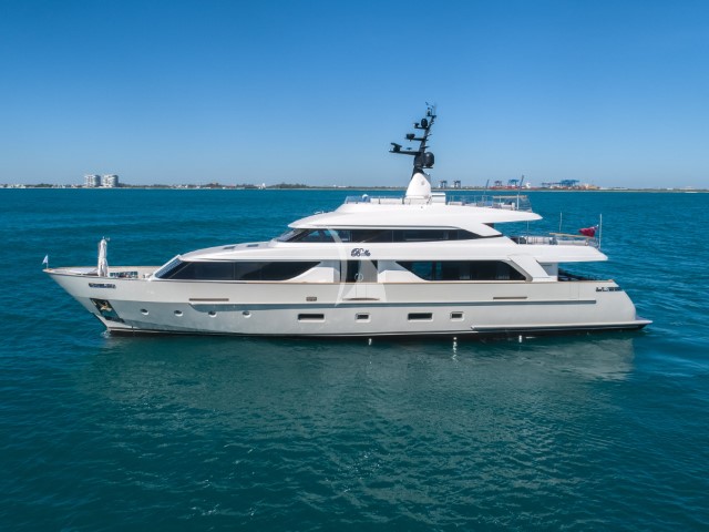 yacht phoenix at anchor side view