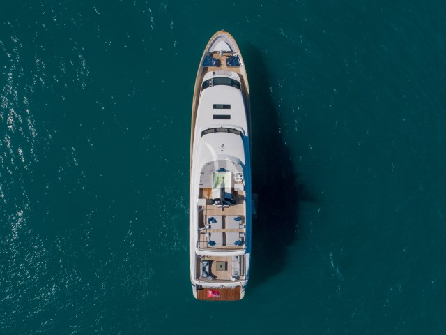 yacht phoenix at anchor top vertical view