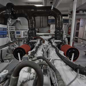 A yacht engine room with Deutz main engines