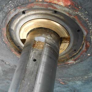 Rudder shaft clearance inspection on a luxury yacht