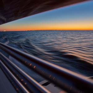 Sunset view from yacht port side