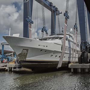 Yacht lifted out of the water