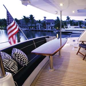 Yacht stern seating area with US Flag