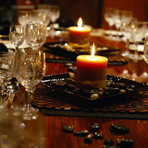 Yachts candle lite setting with crystal wine glasses
